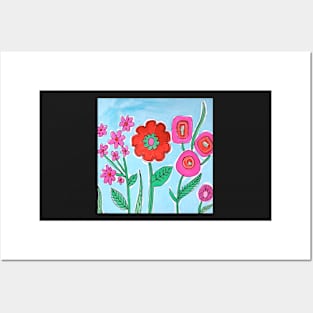 Blue and red Flowers Posters and Art